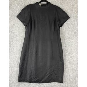 Christian Dior 100% Silk Shift Dress Womens 16 Black Short Sleeve Textured